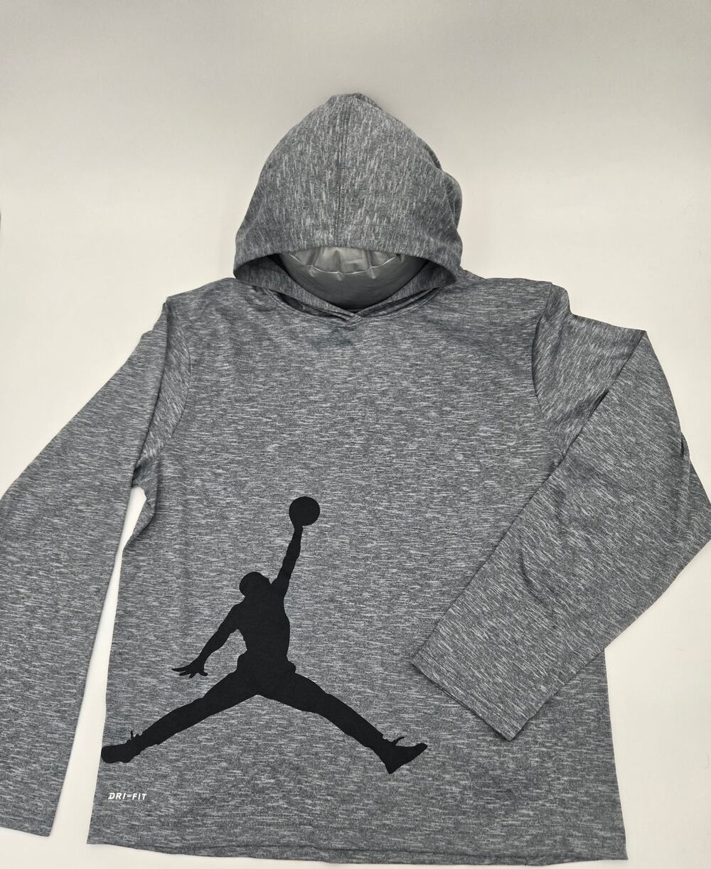 Jordan Dri Fit Hoodie Shirt Boys Large Gray Jumpman Athletic Pullover